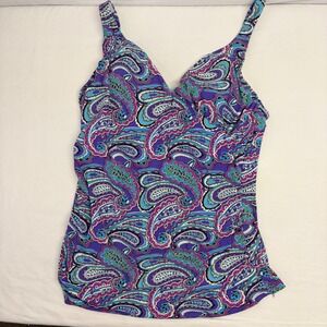 ASSETS by Sara Blakely‎ Spanx Tankini Top Women Large Purple Paisley Swim Beach